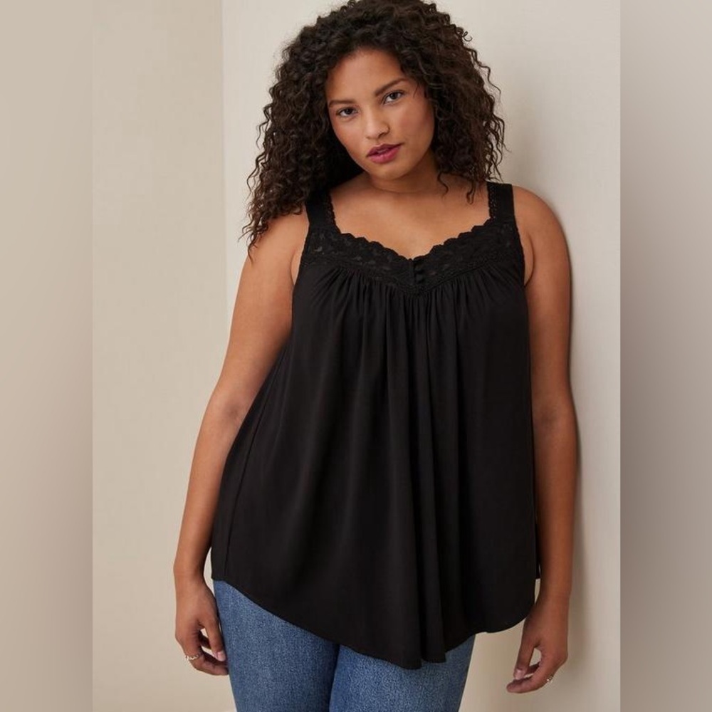 Torrid Rayon Slub Lace Inset Cami Black Sz 1X - Picture 12 of 12
